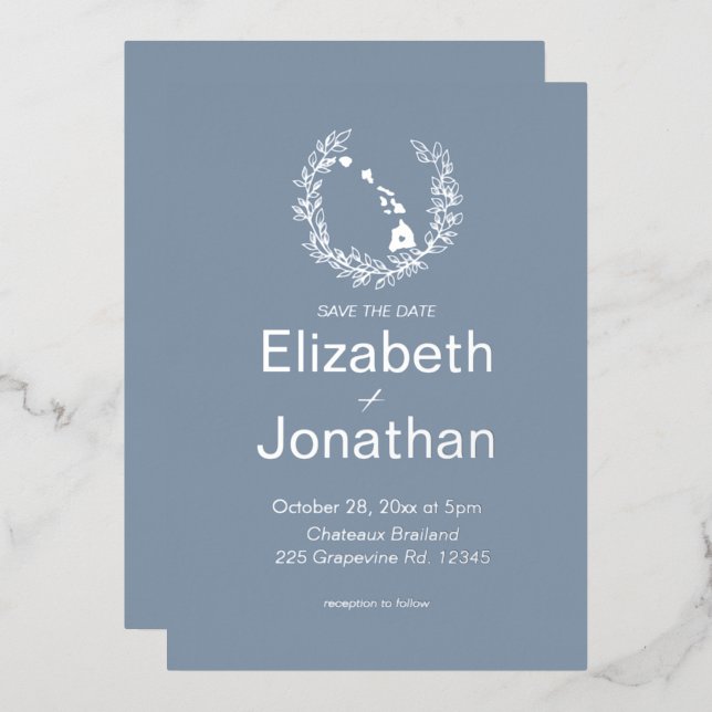 Hawaii State Silhouette Destination Wedding Foil Invitation (Front/Back)
