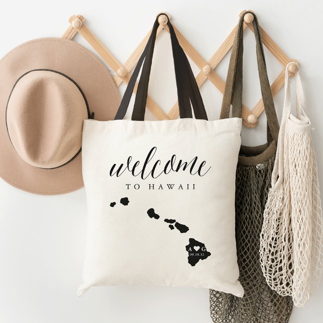 Hawaii State Silhouette Wedding Welcome Tote Bag (Creator Uploaded)