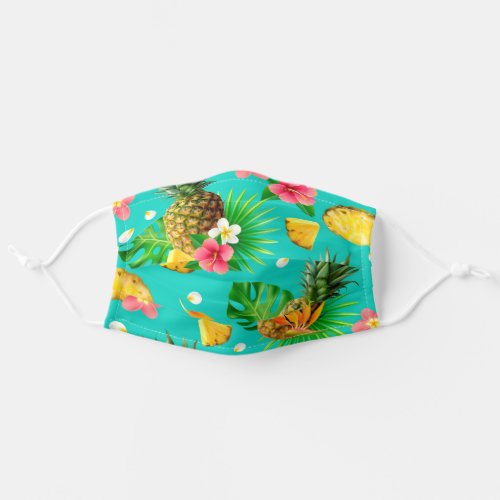 Hawaii Style Pineapple and Flowers Adult Cloth Face Mask