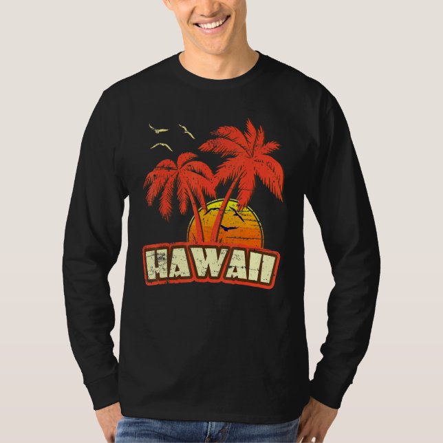 Hawaii Summer Palm Trees 80s Beach Sunset T-Shirt (Front)