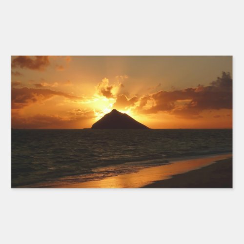 Hawaii sunrise at the beach rectangular sticker