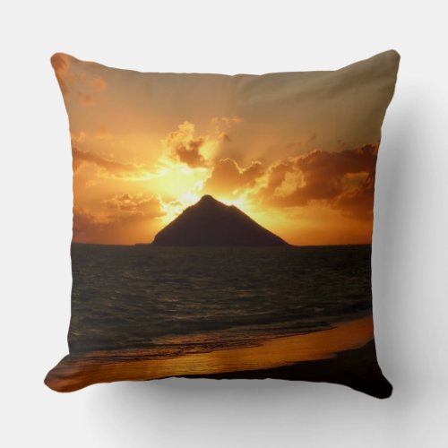 Hawaii sunrise at the beach throw pillow