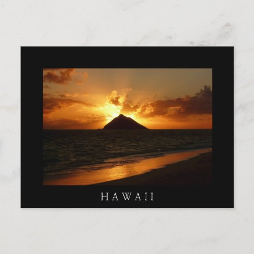 Hawaii sunrise black text postcard