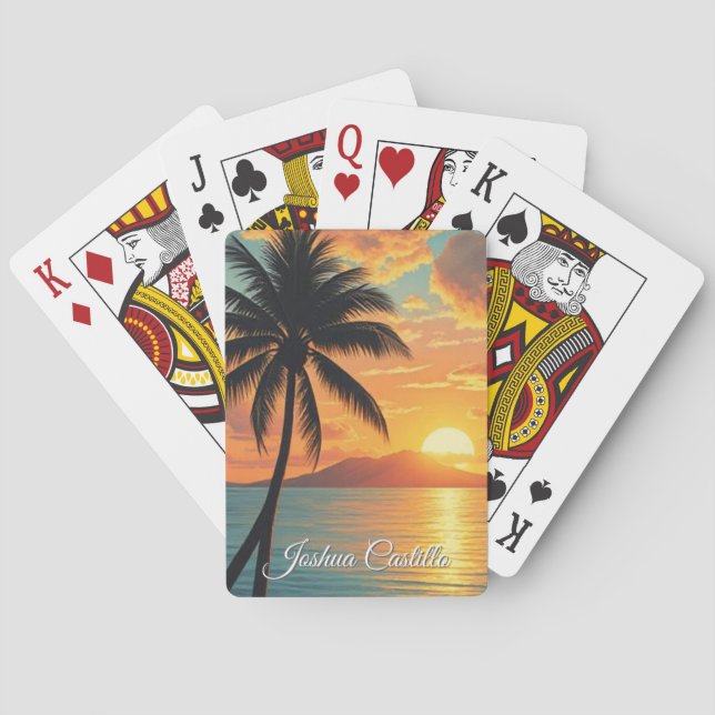 Hawaii Sunset Calligraphy Simple Professional Name Poker Cards (Back)