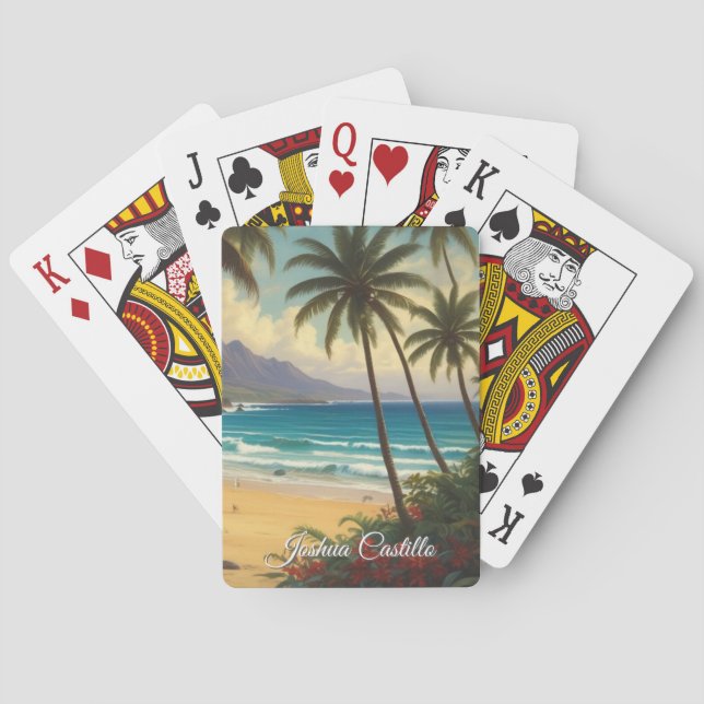 Hawaii Sunset Calligraphy Simple Professional Name Poker Cards (Back)