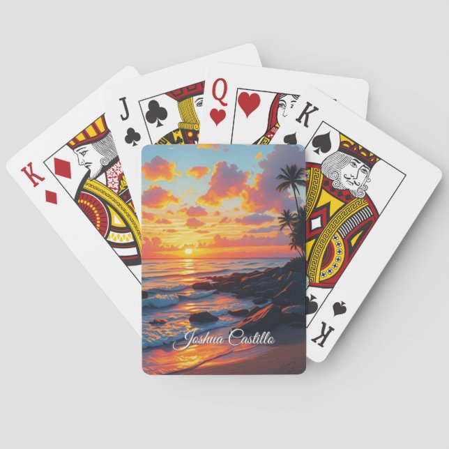 Hawaii Sunset Calligraphy Simple Professional Name Poker Cards (Back)