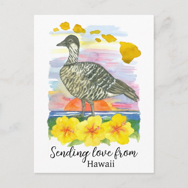 Hawaii Sunset Sending Love Nene Ocean  Postcard (Front)