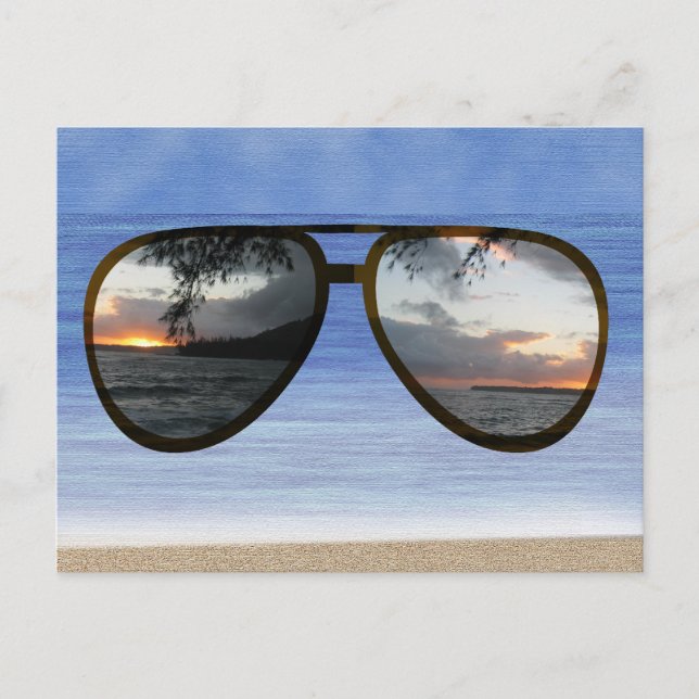 Hawaii Sunset Sunglasses Postcard (Front)