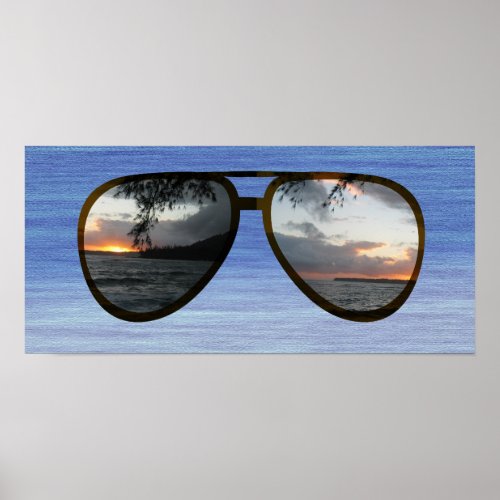 Hawaii Sunset Sunglasses Poster