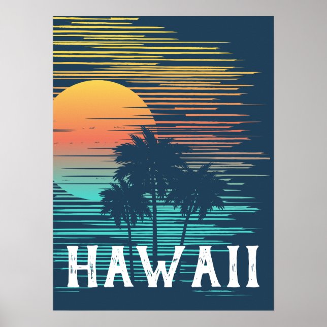 Hawaii Sunset Sunrise Graphic Topical Rainforest Poster (Front)