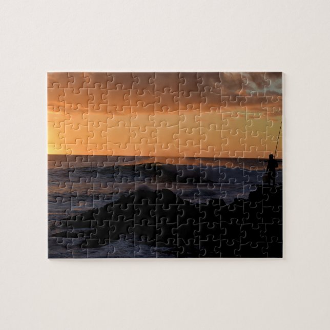 Hawaii Sunset Surf Fishing - 8x10 - 110 pcs. Jigsaw Puzzle (Horizontal)