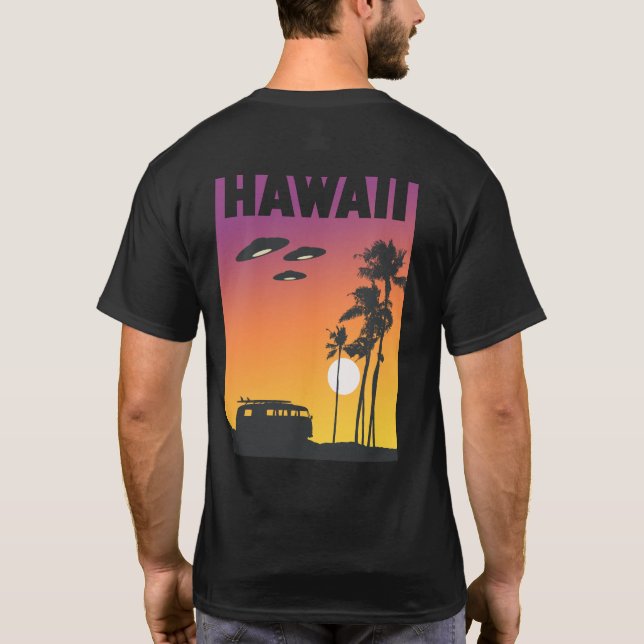 Hawaii Sunset Surf UFO T-shirt  (Back)