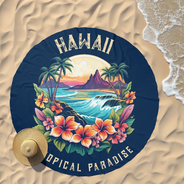 Hawaii Sunset Tropical Paradise Sea Beach Towel (Beach)