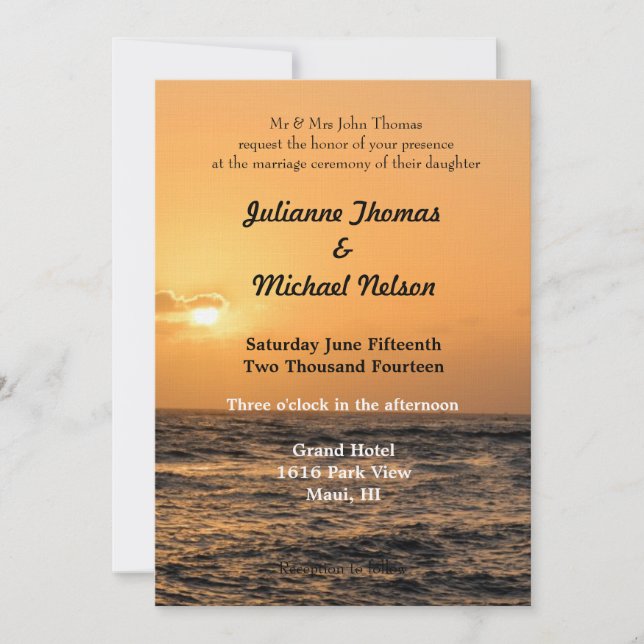 Hawaii Sunset Wedding Invitation (Front)