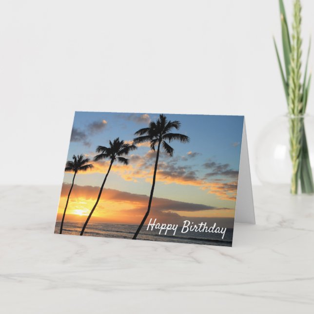 Hawaii Sunset with Palm Trees Birthday Card (Front)