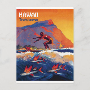 Hawaii surf, tropic heaven,vintage travel postcard