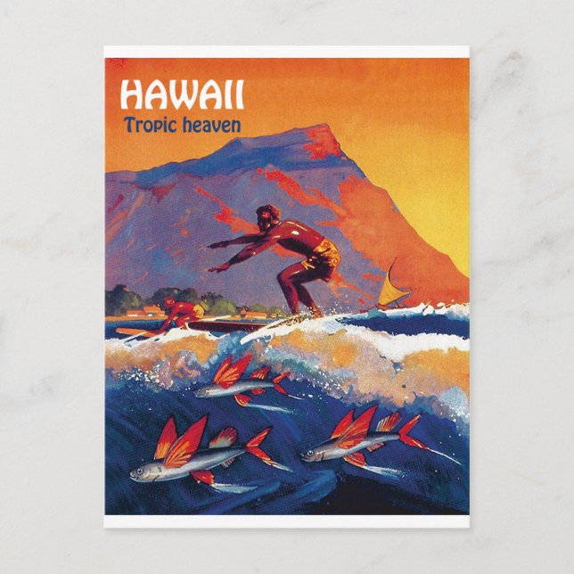 Hawaii surf, tropic heaven,vintage travel postcard (Front)