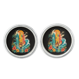 Hawaii Surfboard Wave Beach Surfer Vintage Cufflinks