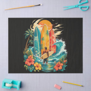 Hawaii Surfboard Wave Beach Surfer Vintage Tissue Paper