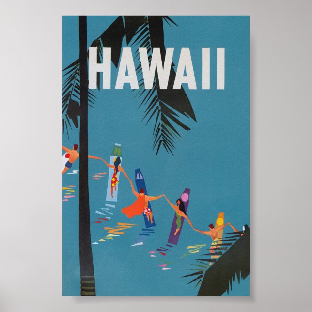 Hawaii Surfboards Vintage Travel Poster (Front)