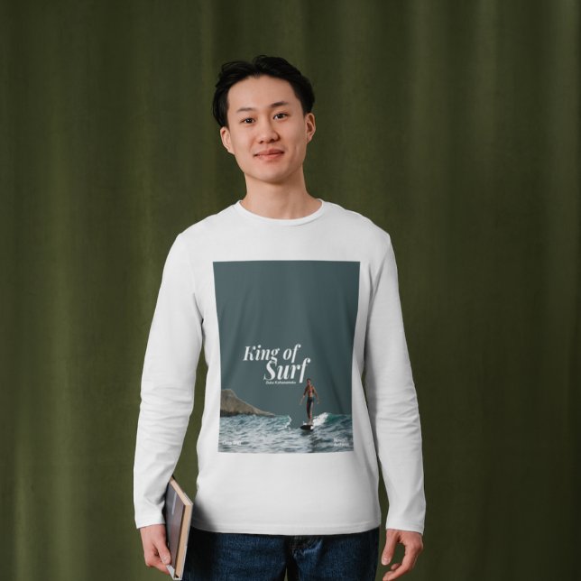 Hawaii Surfer Duke Kahanamoku Graphic Design T-Shirt (Man wearing surfer vacation shirt)