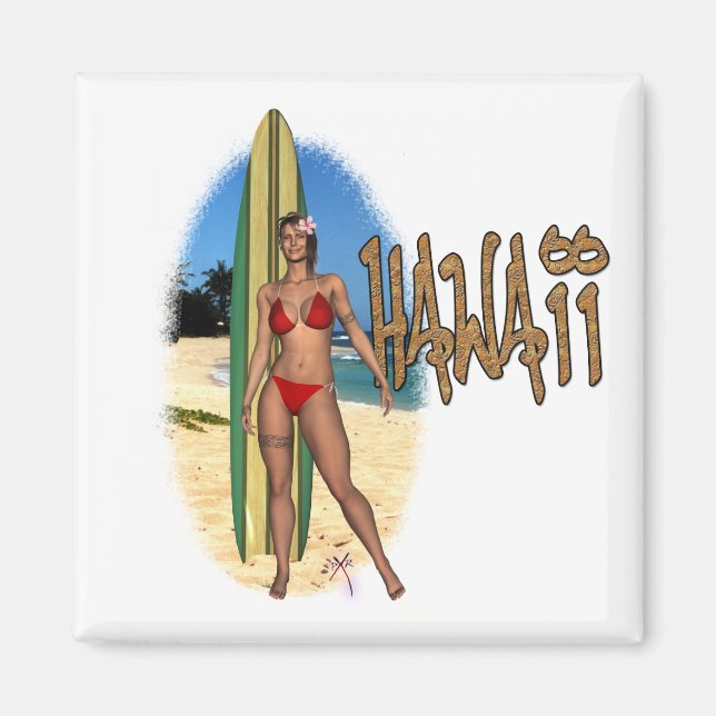 Hawaii Surfer Girl Magnet (Front)