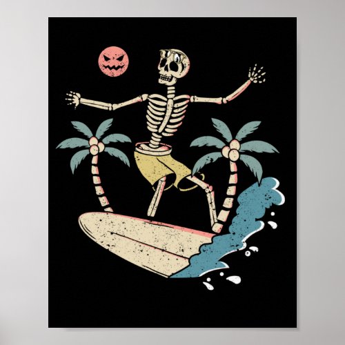 Hawaii Surfer Skeleton Halloween Beach Scary Poster