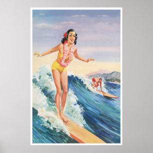 Hawaii Surfing Poster Hawaiian Art Surf Print