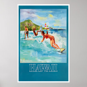 Hawaii Surfing Poster Travel Print Hawaiian Surf