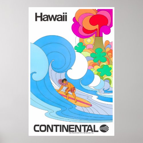 Hawaii Surfing Print Hawaiian Art Continental