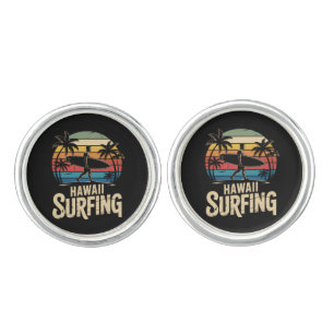 Hawaii Surfing Retro - Vintage Sunset Beach Surfer Cufflinks