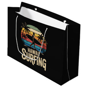 Hawaii Surfing Retro - Vintage Sunset Beach Surfer Large Gift Bag