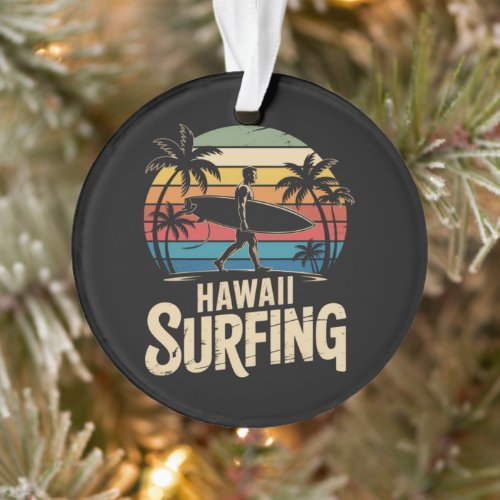 hawaii surfing retro - vintage sunset beach surfer ornament