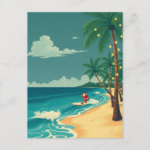 Hawaii Surfing Santa Tropical Beach Holiday Travel Postcard