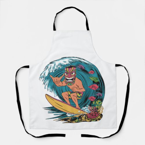 Hawaii surfing vintage colorful badge with man in  apron