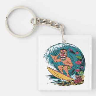Hawaii surfing vintage colorful badge with man in keychain