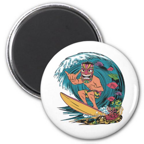 Hawaii surfing vintage colorful badge with man in  magnet