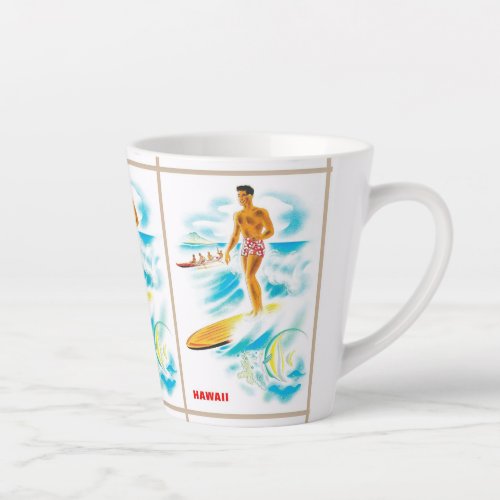 Hawaii surfing vintage travel latte mug