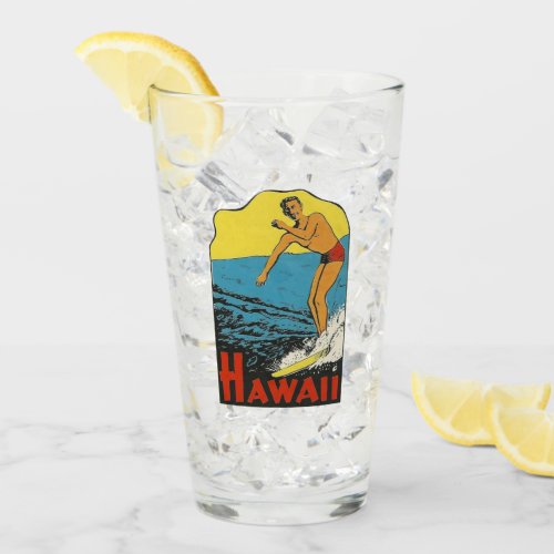 Hawaii Surfing Vintage Travel  Pint Glass