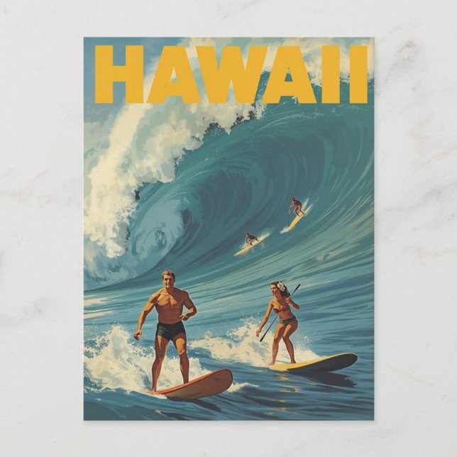 Hawaii Surfing Vintage Travel Postcard (Front)