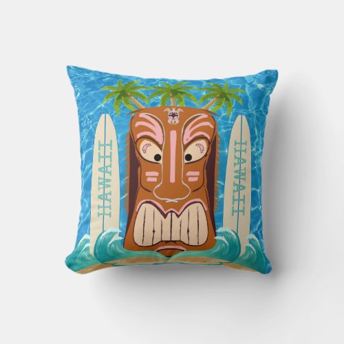 Hawaii SurfingTiki Mask Bubbly Waters Throw Pillow