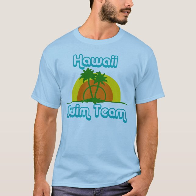 Hawaii Swim Team Retro T-Shirt, Palm Trees T-Shirt (Front)
