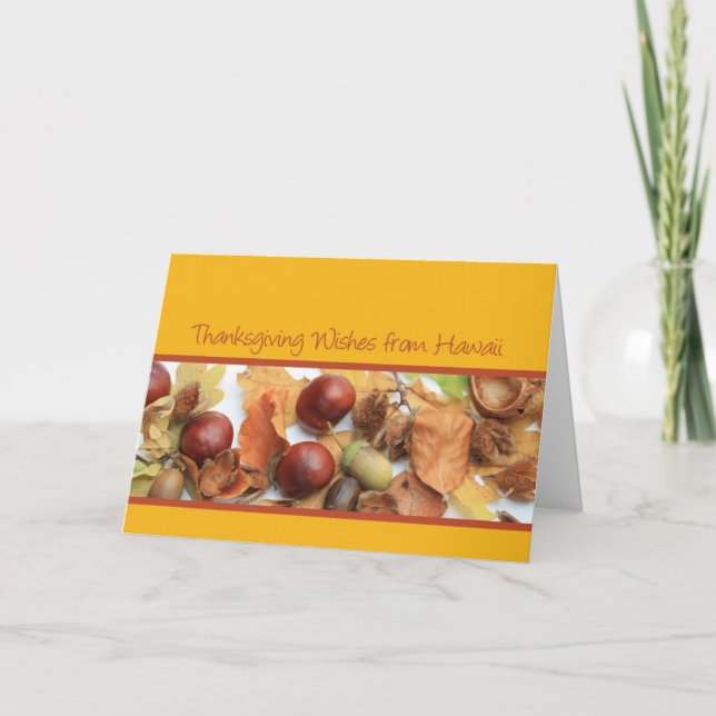 Hawaii thanksgiving wishes foliage border holiday card (Front)