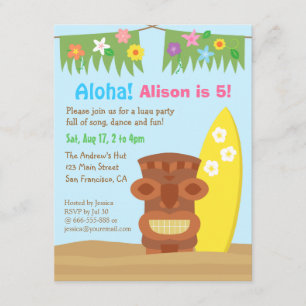 Hawaii Tiki Luau Beach Theme Birthday Party Invitation