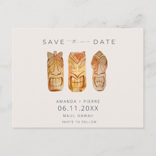 Hawaii Tiki Mask Wedding Save the Dates Announcement Postcard