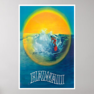 Hawaii Travel Poster Surfing Art Hawaiian Prin