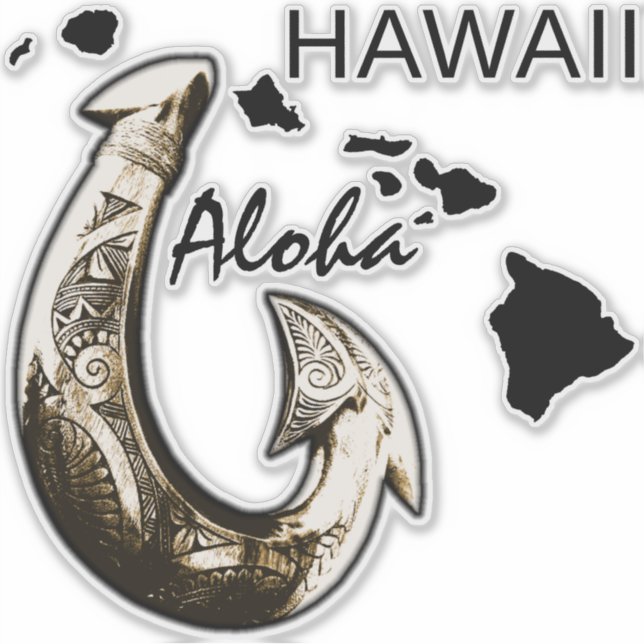 Hawaii Tribal Hook - ALOHA HAWAII Sticker (Front)