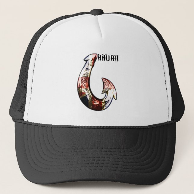 Hawaii Tribal Hook HIFlag Trucker Hat (Front)