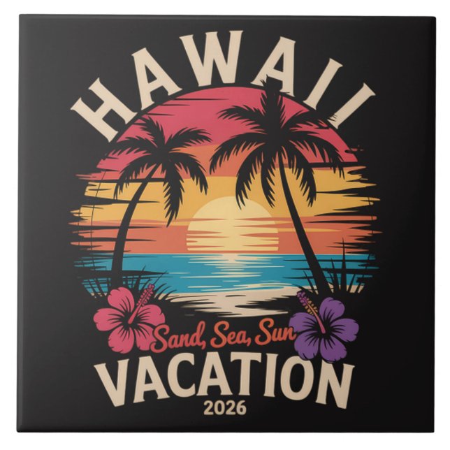 Hawaii Trip 2026 Summer Vacation Beach Ceramic Tile (Front)