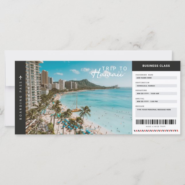 Hawaii Trip Boarding Pass Travel Vacation Ticket (Front)